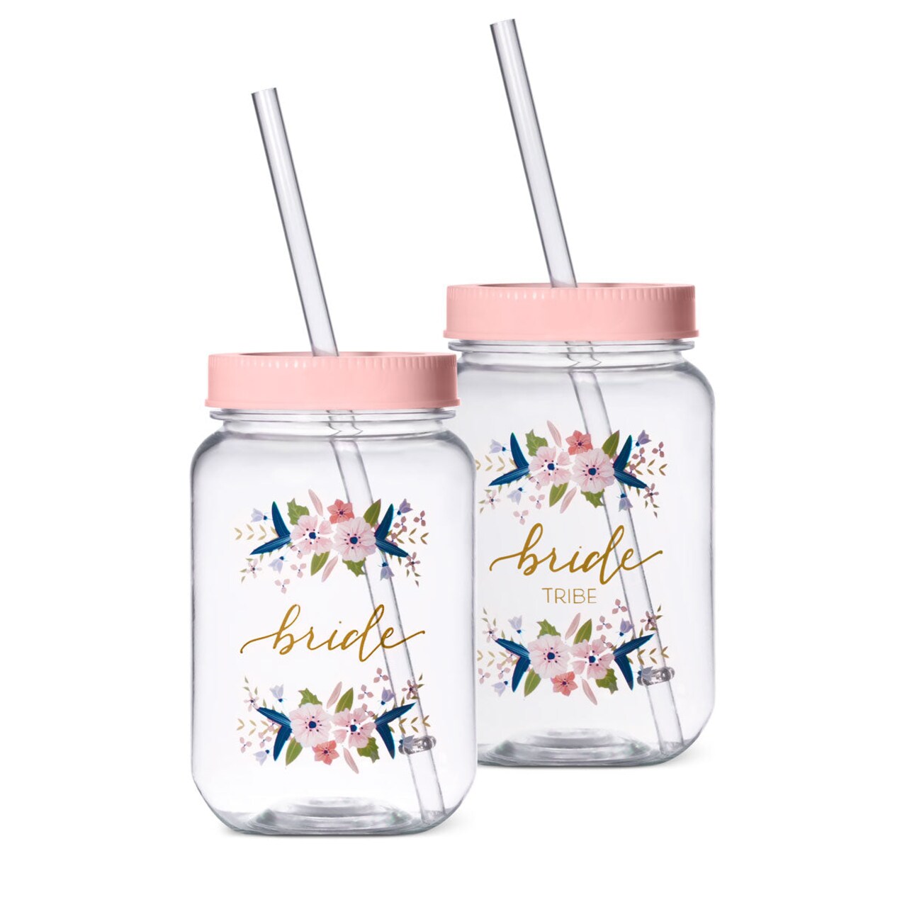 11 Piece Set of Plastic Mason Jars for Bachelorette Parties, Weddings, and Bridal Showers
